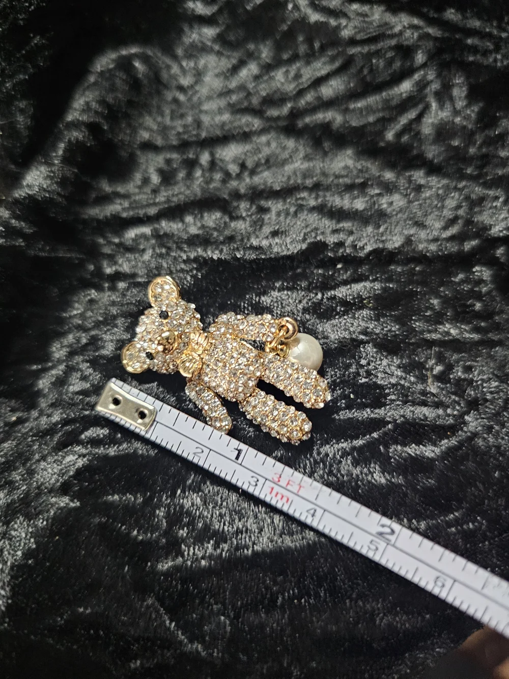 Gold Teddy Bear Crystal Brooch with Pearl Charm - Kids Accessories